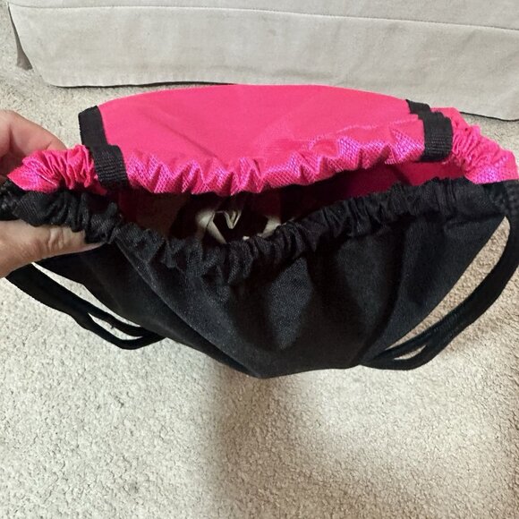 Adidas Backpack Pink And Black Drawstring Rope Style Pull Closure Zipper Pocket - Picture 3 of 10